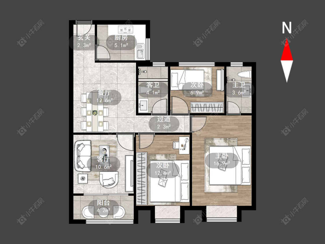 路劲城市主场房源户型图 常州路劲城市主场在售二手房源户型图_小牛看房
