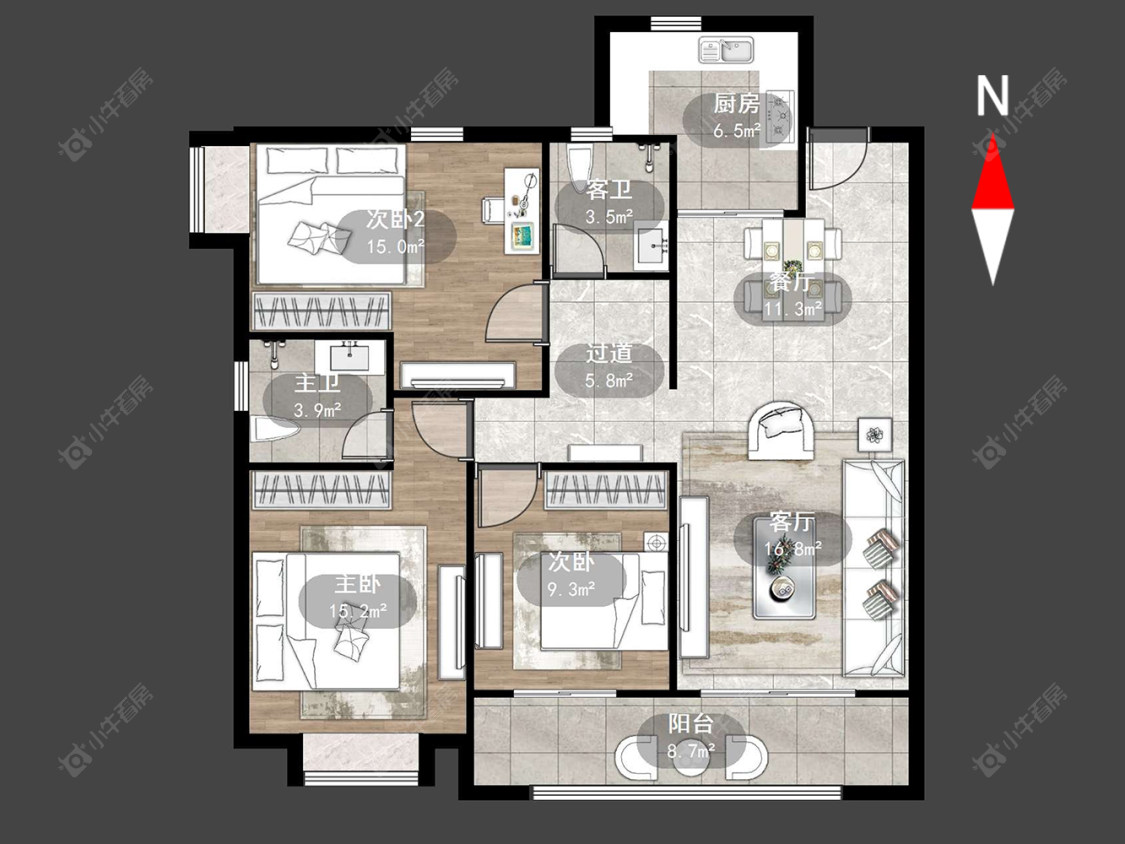 常州牡丹招商公园学府在售二手房源户型图_小牛看房