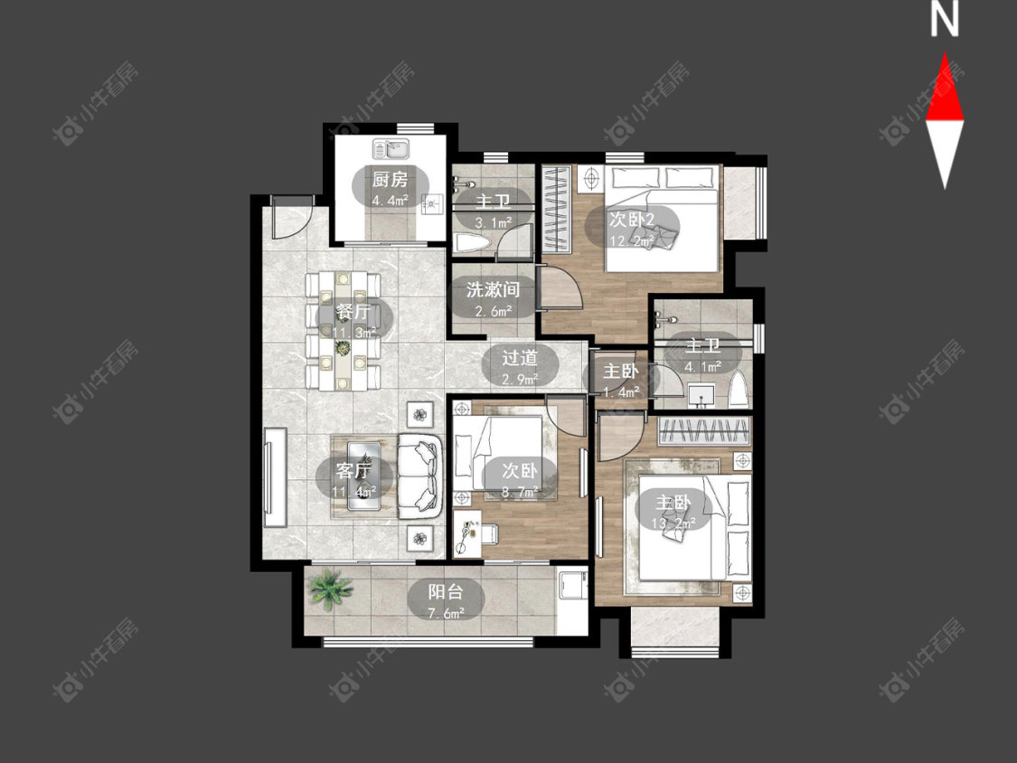 常州牡丹招商公园学府在售二手房源户型图_小牛看房