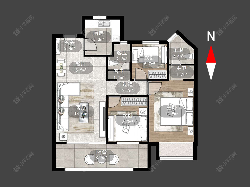常州新城路劲·西岸时光在售二手房源户型图_小牛看房