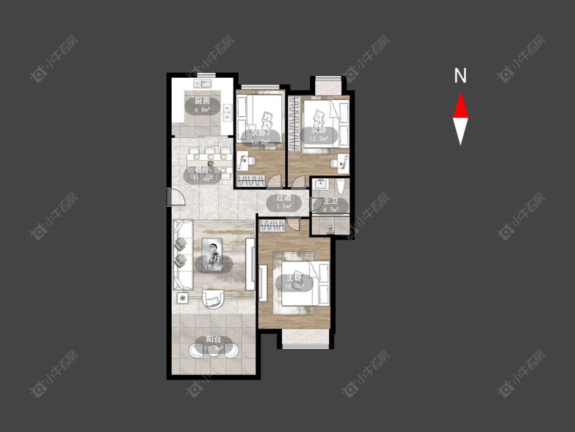 常州世茂香槟湖二期在售二手房源户型图_小牛看房
