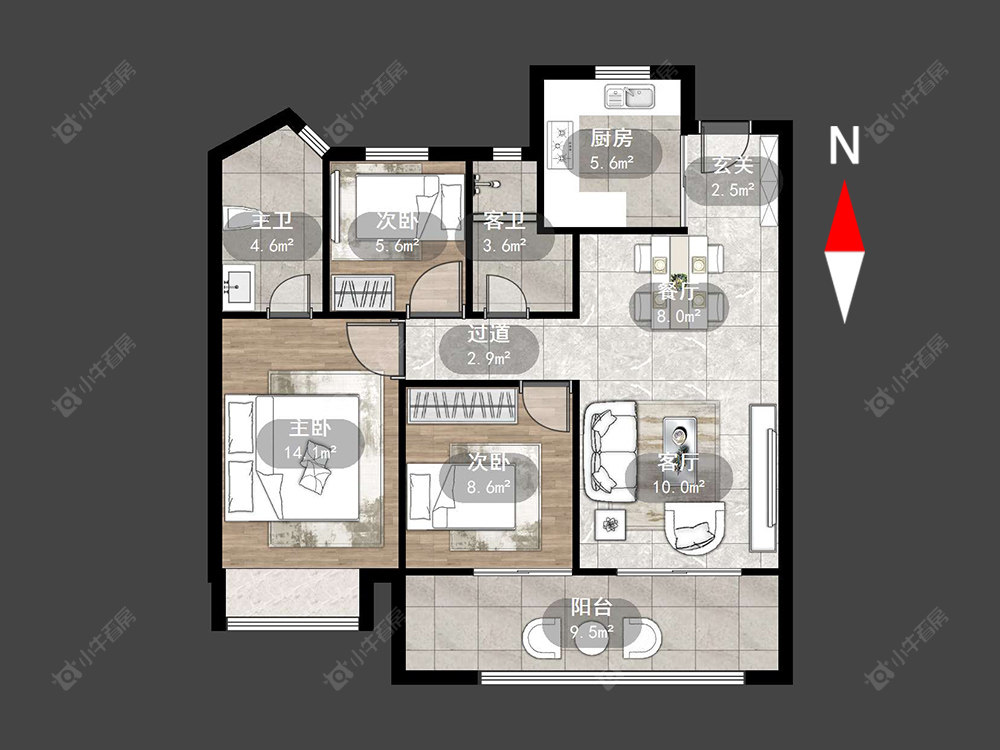 常州新城路劲·西岸时光在售二手房源户型图_小牛看房