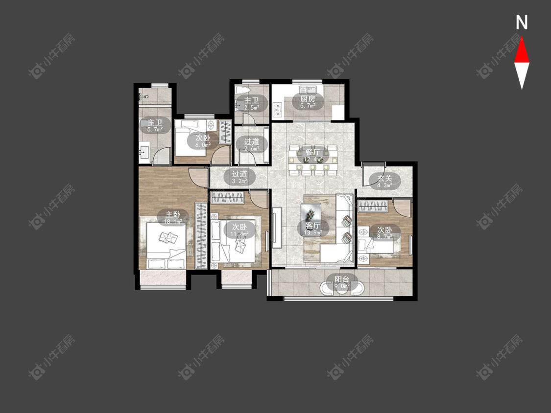 中南红玺台房源户型图 常州中南红玺台在售二手房源户型图_小牛看房