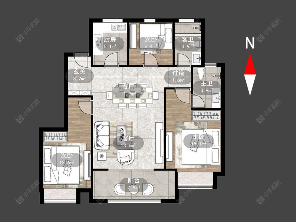 常州新城路劲·西岸时光在售二手房源户型图_小牛看房