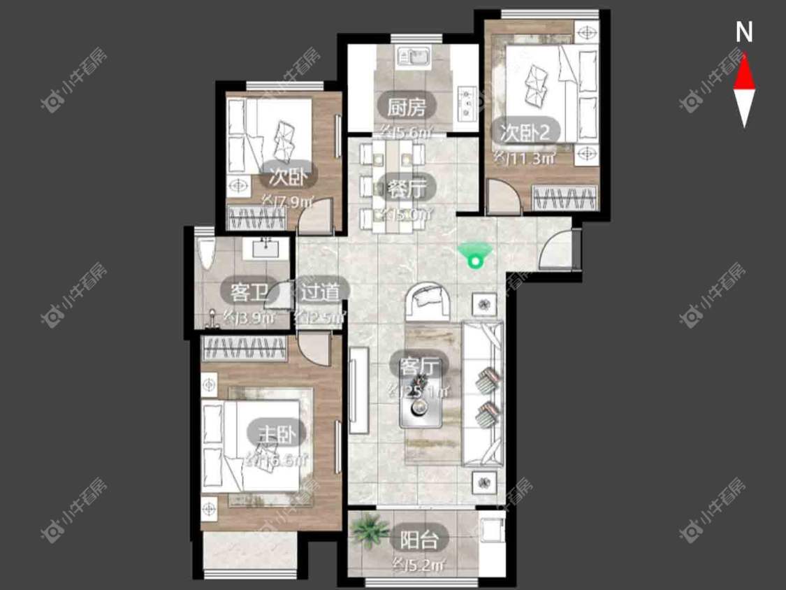 常州港龙新港城3室2厅1卫出租房源图片