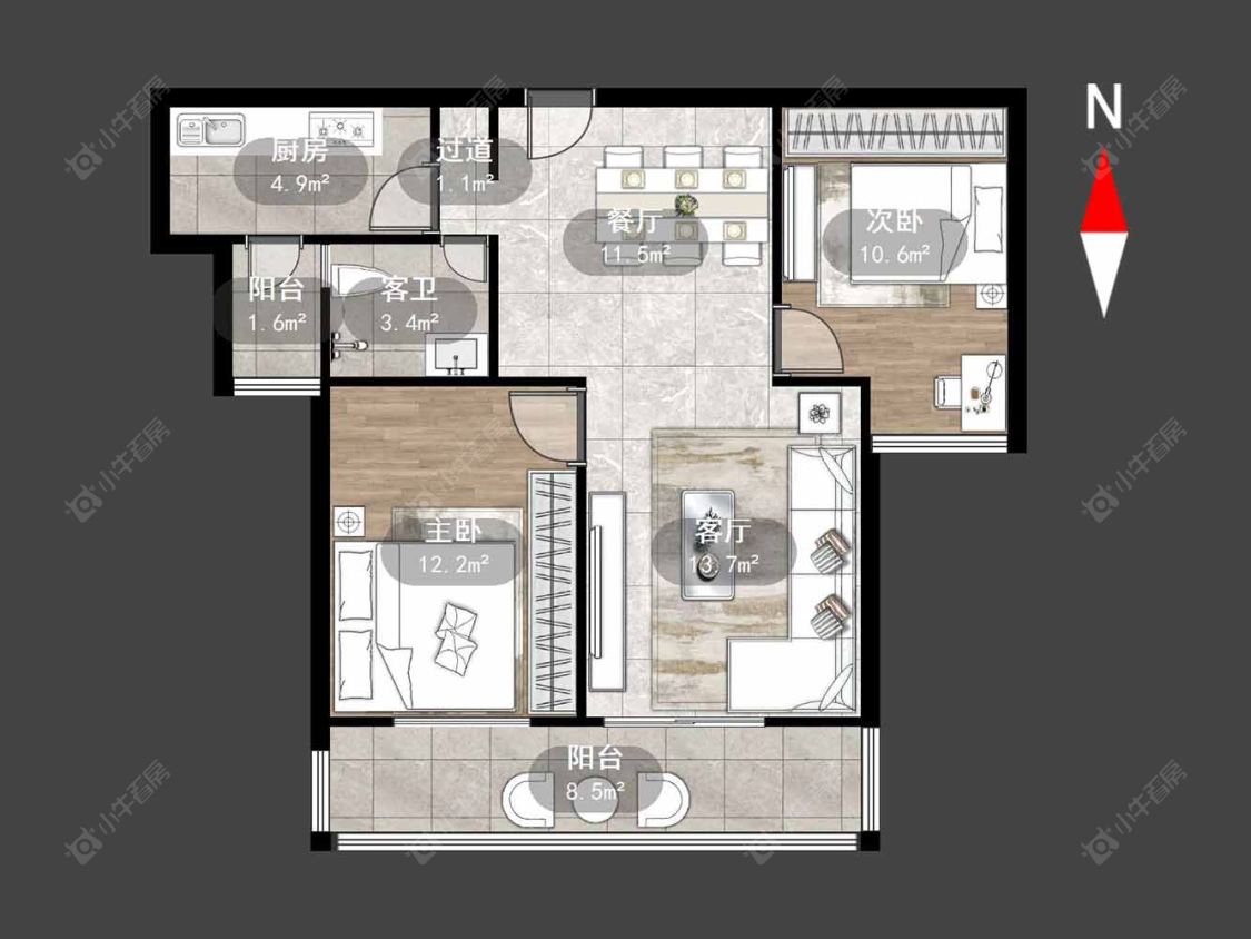 常州莱蒙城睿景公寓在售二手房源户型图_小牛看房