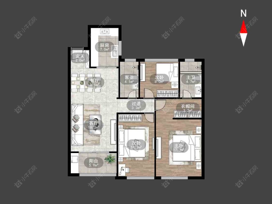 常州景瑞天玺在售二手房源户型图_小牛看房