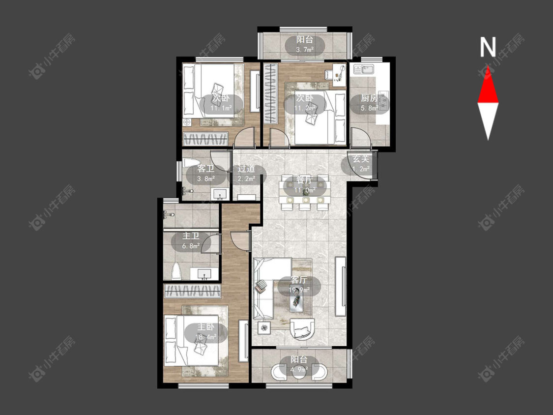 龙德花园房源户型图 常州龙德花园在售二手房源户型图_小牛看房