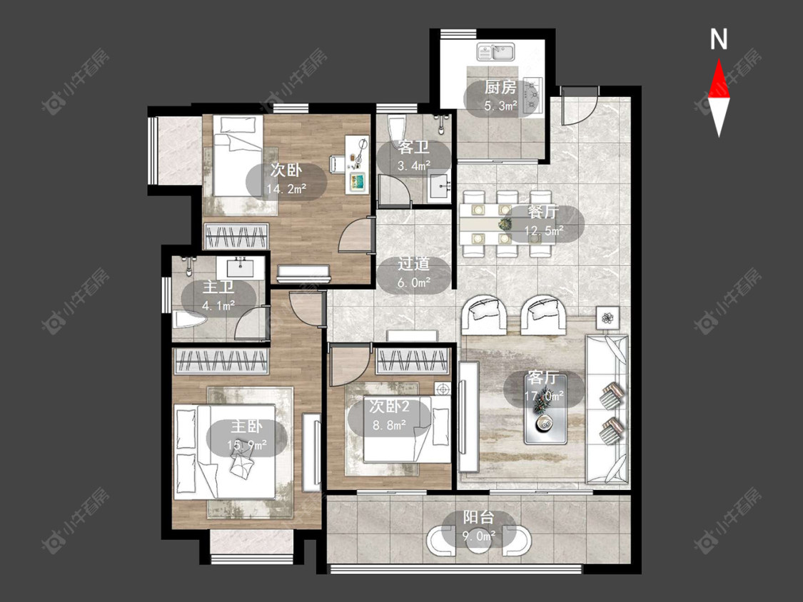 牡丹招商公园学府房源户型图 常州牡丹招商公园学府在售二手房源户型图_小牛看房