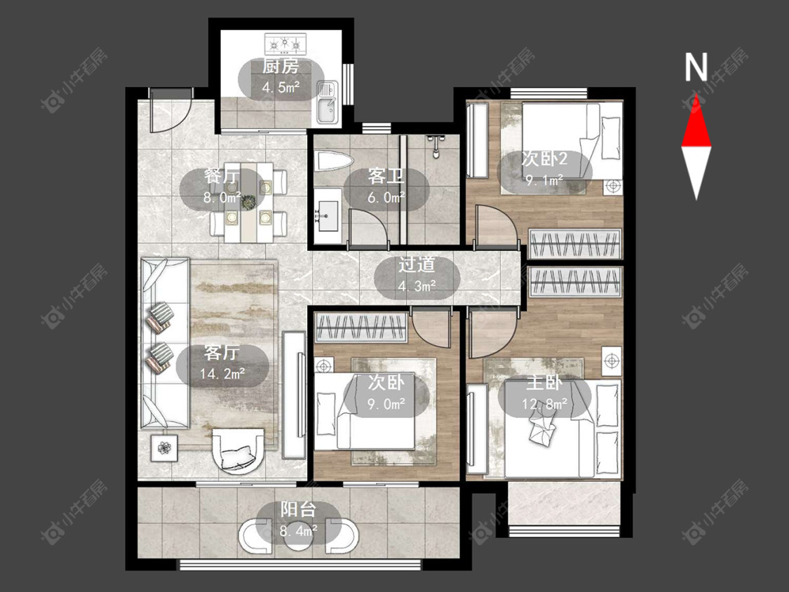 常州牡丹招商公园学府在售二手房源户型图_小牛看房