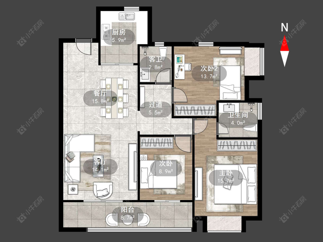 牡丹招商公园学府房源户型图 常州牡丹招商公园学府在售二手房源户型图_小牛看房
