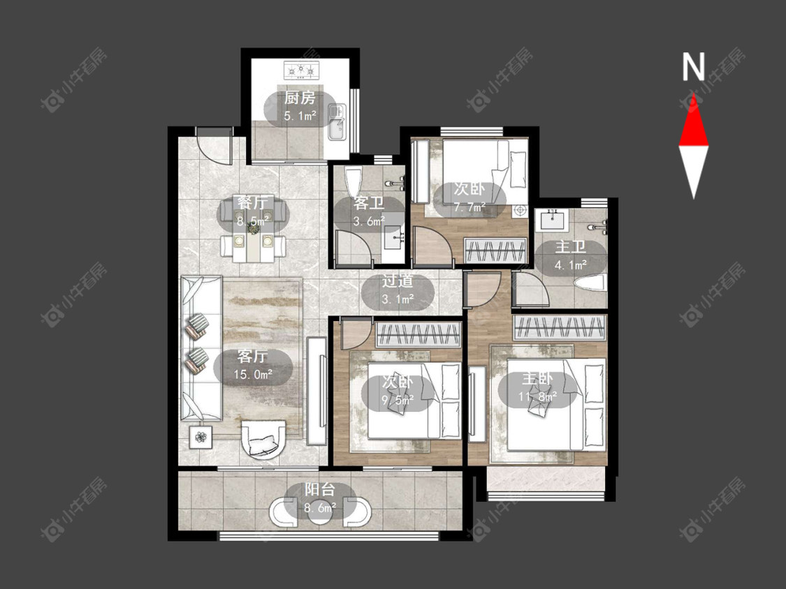 常州中梁金科启宸在售二手房源户型图_小牛看房