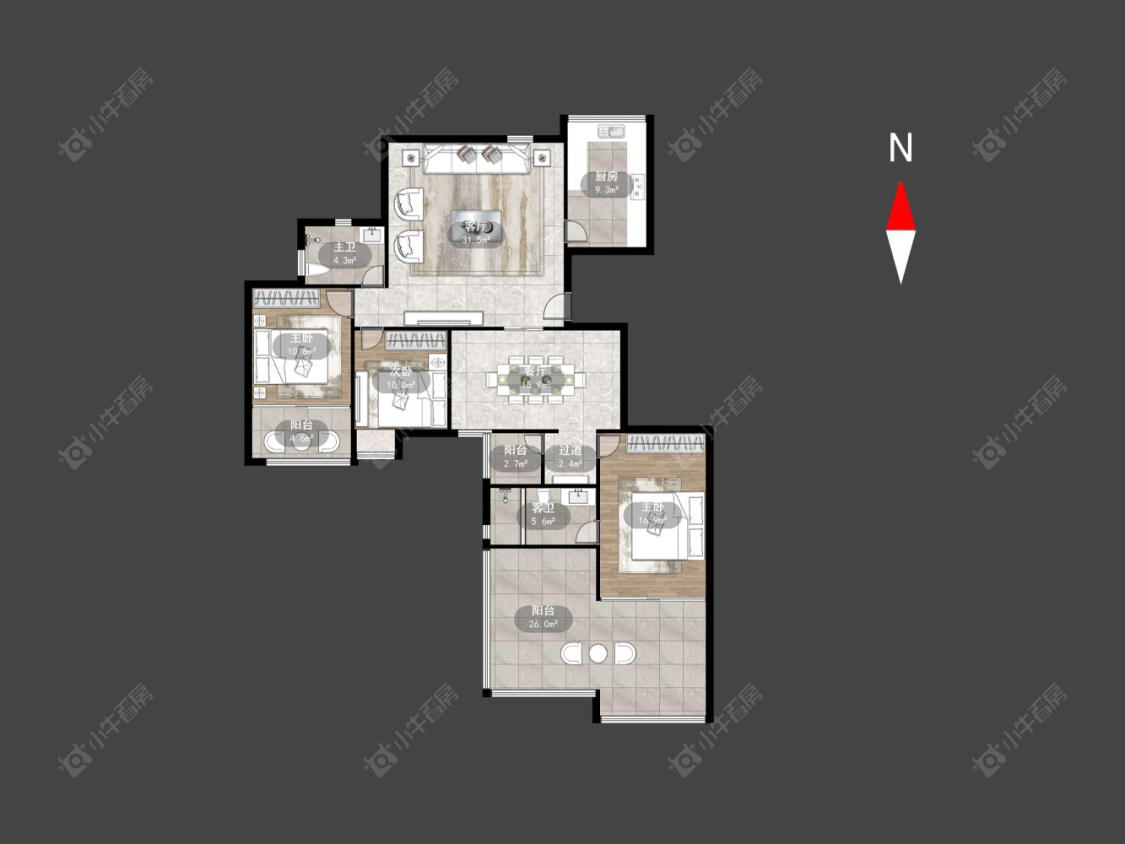 常州世茂香槟湖二期在售二手房源户型图_小牛看房