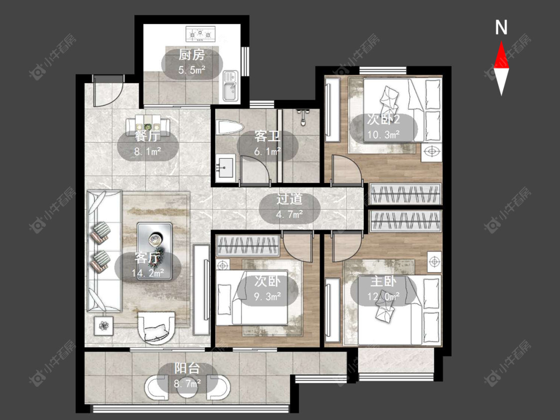 常州牡丹招商公园学府在售二手房源户型图_小牛看房